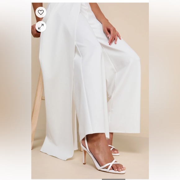 Angelic Elegance White Pleated Strapless Overlay Jumpsuit - Picture 4 of 4